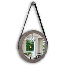 Espelho adnet moldura marrom 28 cm com cinta cor preta de pendurar redondo de vidro - Houseria