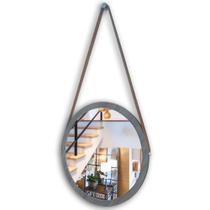 Espelho adnet moldura marrom 48 cm com cinta cor marrom de pendurar redondo de vidro