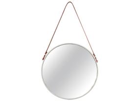 Espelho Adnet Off White Com Alça de Couro Marrom 75,5x45,5 cm M02 - D'Rossi