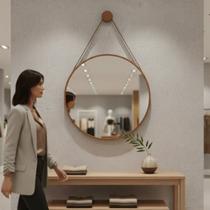 Espelho Adnet Para Banheiro 50cm Moldura Couro Caramelo Luxo Decorativo Espelho Adnet Para Banheiro 50cm Moldura Couro Caramelo Luxo Decorativo