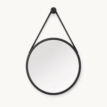 Espelho Adnet Redondo 25cm Preto Com Alça Couro Espelho Adnet Redondo 25cm Preto Com Alça Couro