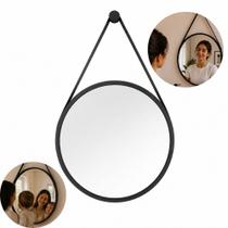 Espelho adnet redondo 25cm preto decorativo moldura madeira alca couro parede banheiro sala moderno minimalista Espelho adnet redondo 25cm preto decorativo moldura madeira alca couro parede banheiro sala moderno minimalista