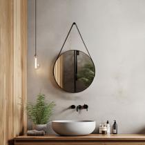 Espelho Adnet Redondo 30cm com Alça e Suporte para Sala Quarto Banheiro Hall