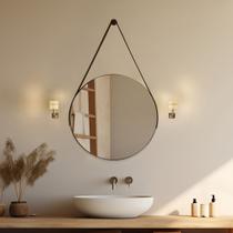 Espelho Adnet Redondo 40cm com Alça e Suporte para Sala Quarto Banheiro Hall