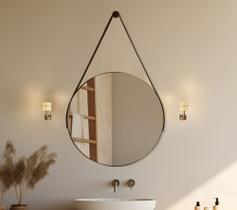 Espelho Adnet Redondo 50cm com Alça e Suporte para Sala Hall Lavabo Banheiro Quarto