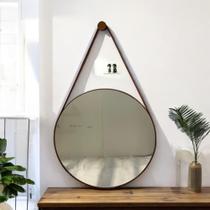 Espelho Adnet Redondo Grande 40cm Com Alça Em material ecológico Caramelo DL VIDROS