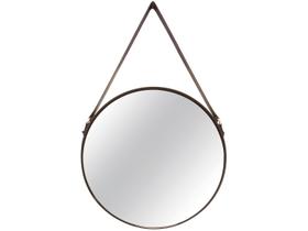 Espelho Adnet Redondo Preto Com Alça de Couro 57,5x36 cm M02 - D'Rossi