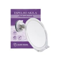 Espelho Aumento Zoom 1X Anti Embaçante Banheiro C/ Ventosa 360º Akila Klass Vough C/ Suporte