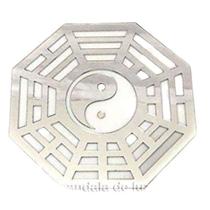 Espelho Baguá Yin Yang Acrílico Espelhado Prata Sala 15Cm