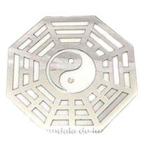 Espelho Baguá Yin Yang Acrílico Espelhado Prata Sala 15Cm