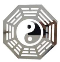 Espelho Baguá Yin Yang Acrílico Espelhado Prata Sala 30cm