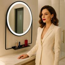 Espelho Banheiro Led 3 cores 60 cm Redondo pendurador moldura preta metalon metal