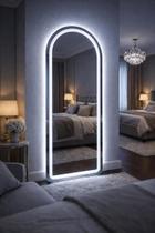 Espelho Base Reta Led Bivolt Janela Decorativos Polido Luxo Closet Semi Oval Corpo Inteiro Decorativo Quarto Salão Camarin Sala Cam