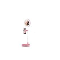 Espelho c/led mesa maquiagem suporte celular live tiktok retratil le-mr20 rosa - LELONG