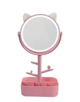 Espelho c/led touch maquiagem makes gatinho rosa