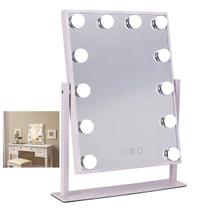 Espelho Camarim Grande 12 Lampadas LED 3 Tons Bilho Ajustavel Base Antiderrapante Rotaçao 360 Graus Maquiagem Penteado Mesa Bancada Penteadeira Banhei