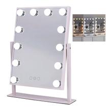 Espelho Camarim Grande LED 12 Lampadas 3 Tons Brilho Ajustavel Rotaçao 360 Graus Base Antiderrapante Penteado Maquiagem Penteadeira Bancada Mesa Banhe