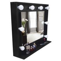 Espelho camarim moldura MDF com prateleira preto 90x73x20 - Dom Móveis