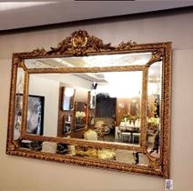 Espelho Classico Europeu Horizontal Chanfrado Bisotê Ouro En