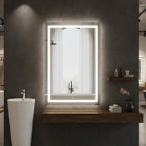 Espelho Com Led 3 Cores 80x60 Retangular Jateado com Touch para Banheiro e Sala