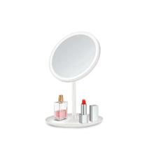Espelho Com Led De Mesa Circular Maquiagem Portátil Usb