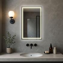 Espelho com Led e Touch 3 cores Retangular 70x50 Jateado e Lapidado