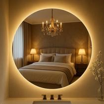 Espelho com Led Grande Redondo 90x90 Cm Lapidado com Touch Screen