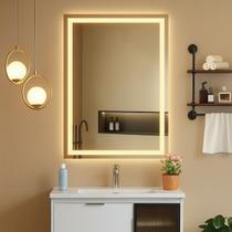 Espelho Com Led Grande Retangular 70x110 Cm Jateado Lapidado Espelho Com Led Grande Retangular 70x110 Cm Jateado Lapidado