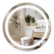 Espelho Com Led Jateado Redondo 80x80 Cm Lapidado Com Touch