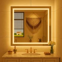 Espelho Com Led Quadrado Jateado Luxo 90x90 Cm Bivolt Touch