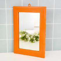 Espelho Com Moldura Laranja De Plastico Tradicional - 23cm,25cm - Casa Bonita