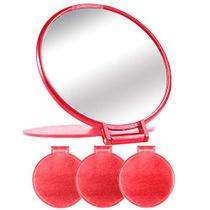 Espelho compacto Bulk Round Makeup Mirror para bolsa, conjunto de 3, 2,6 "L x 2,37" W (vermelho)