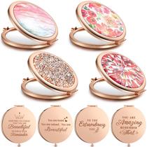 Espelho compacto Chunful gravado em ouro rosa redondo de 4 peças