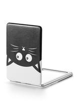 Espelho Compacto de Aumento OMIRO Gato Preto 6x9 cm Couro PU