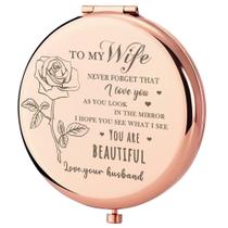 Espelho compacto GAOLZIUY Rose Gold para esposa com gravura Espelho compacto GAOLZIUY Rose Gold para esposa com gravura