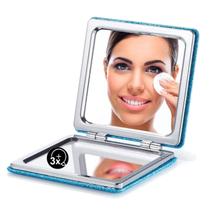 Espelho compacto OMIRO Glitter PU 1X/3X com ampliação azul