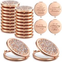 Espelho compacto Roowest Metal Rhinestone, pacote com 16 unidades, ouro rosa