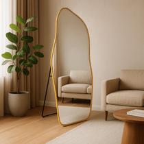 Espelho Corpo Inteiro Dourado 170x70cm Moldura Alumínio Modelos Orgânico, Oval, Retangular e Base Reta