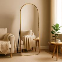 Espelho Corpo Inteiro Dourado 170x70cm Moldura Alumínio Modelos Orgânico, Oval, Retangular e Base Reta