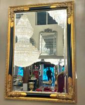 Espelho Cristal Bisotado Adornos Classicos Preto E Dourado