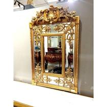 Espelho Cristal Bisotado Vertical Folha Ouro Adornos Luxo