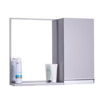 Espelho de Banheiro com Armário Cinza Claro e Puxador Metal - Mercado das Prateleiras