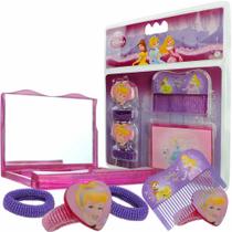 Espelho de Bolsa + 4 Chiquinhas de Cabelo + Pente Princesas Disney