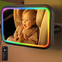 Espelho de carro de bebê Fosucwin com luz 7 RGB, rotação de 360