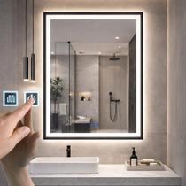 Espelho de Led Orgânico Retangular Para Banheiro Touch 3 Cores de Luz Mais com Desembaçador e Display Digital 80x60cm bivolt