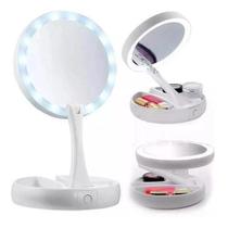 Espelho De Luz Led Dobrável Aumenta 10X Maquiagem Portátil