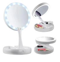 Espelho De Luz Led Dobravel Aumenta 10X Maquiagem Portatil