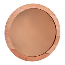 Espelho De Madeira 38cm Redondo Rosé Liptus Para Decoração Quarto Sala Banheiro Espelho Enfeite Rústico Para Casa