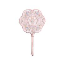 Espelho de mão Flower Knows Butterfly Cloud Collar, design de ventilador redondo vintage chinês, espelho portátil Fancy & Pretty Princess com alça longa, presente para meninas e mulheres (rosa lótus)