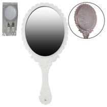 Espelho de mao oval de plastico platina colors 25x11,5cm na solapa - C3B